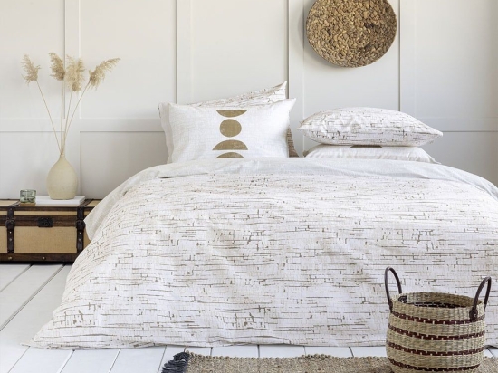 Σεντόνια Swipe (Σετ 4τμχ) Ecru-Gold Nima Υπέρδιπλo 240x260cm 100% Βαμβάκι