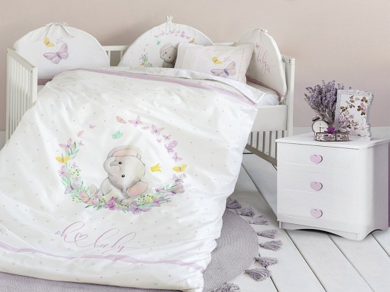 Κουβερλί Βρεφικό Belle White-Pink Nima 100x140cm 100% Βαμβάκι