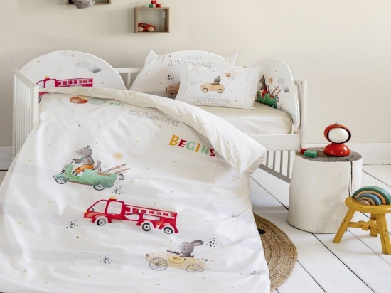 Σεντόνια Βρεφικά Little Adventure (Σετ 3τμχ) White-Multi Nima Κούνιας 120x170cm 100% Βαμβάκι