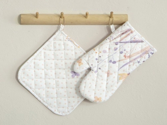 Πιάστρα Και Γάντι Κουζίνας Laurel (Σετ 2τμχ) One Size White-Pink Nima 100% Βαμβάκι