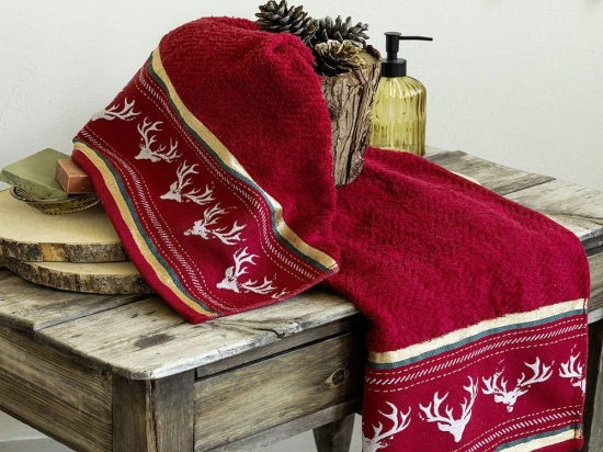 Πετσέτες Χριστουγεννιάτικες Rudolph (Σετ 2τμχ) Wine Nima Σετ Πετσέτες 70x140cm