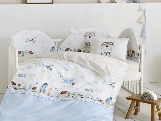 Κουβερλί Βρεφικό Boy's World White-Blue Nima 100X140cm 100% Βαμβάκι