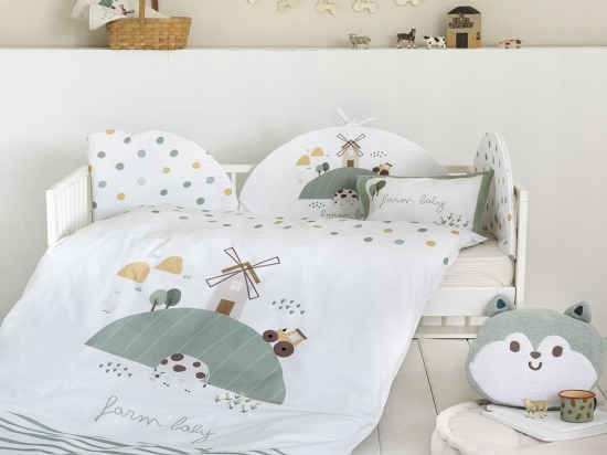 Σεντόνια Βρεφικά Farm Baby Με Λάστιχο (Σετ 3τμχ) White-Mint Nima Κούνιας 70x155cm 100% Βαμβάκι