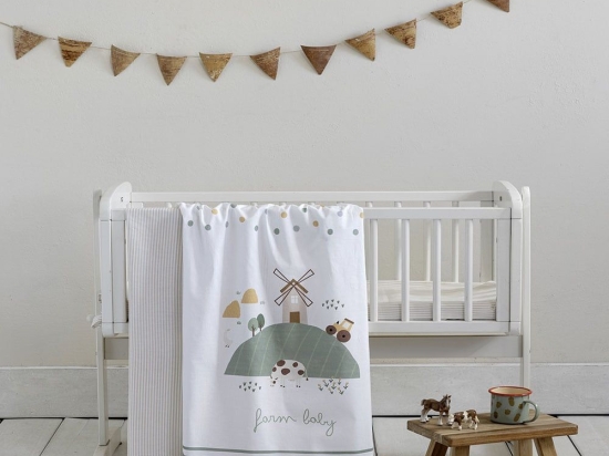 Σεντόνια Βρεφικά Farm Baby (Σετ 2τμχ) White-Mint Nima Λίκνου 70x110cm 100% Βαμβάκι