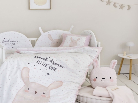 Παπλωματοθήκη Βρεφική Lovely Bunny (Σετ 2τμχ) White-Pink Nima 110x145cm 100% Βαμβάκι