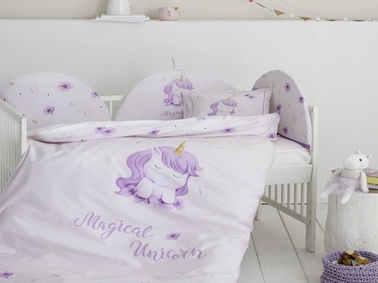 Σεντόνια Βρεφικά Magical Unicorn (Σετ 3τμχ) Lila Nima Κούνιας 120x170cm 100% Βαμβάκι