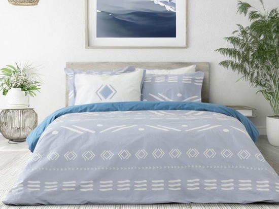 Σεντόνια Raiza Με Λάστιχο (Σετ 4τμχ) Grey-Blue Nima Υπέρδιπλo 160x232cm 100% Βαμβάκι