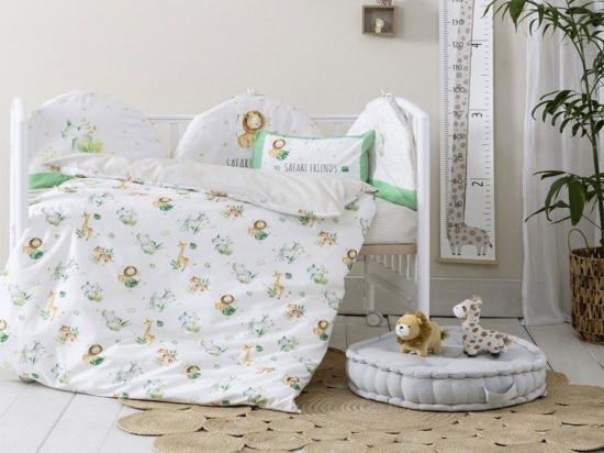 Παπλωματοθήκη Βρεφική Safari Friends (Σετ 2τμχ) White-Green Nima 110x145cm 100% Βαμβάκι