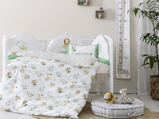Κουβερλί Βρεφικό Safari Friends White-Green Nima 100x140cm 100% Βαμβάκι