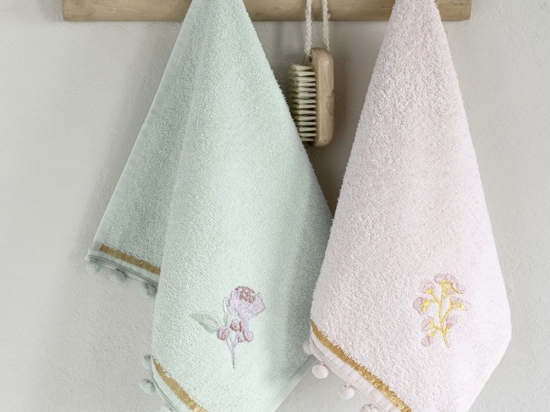 Πετσέτες Floral (Σετ 2τμχ) Pink-Mint Nima Σετ Πετσέτες 30x50cm 100% Βαμβάκι