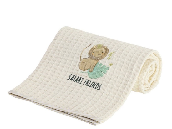 Κουβέρτα Βρεφική Πικέ Safari Friends White-Green Nima Κούνιας 110x140cm 100% Βαμβάκι