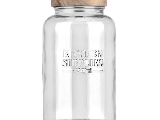 Δοχείο Αποθήκευσης Γυάλινο Allure 01-31480 2000ml 12x12x21,6cm Natural-Clear Estia Ξύλο,Γυαλί