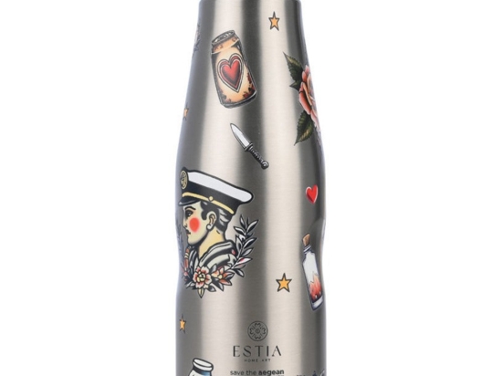 Μπουκάλι Θερμός Old School Ink Save The Aegean 01-31626 500ml Silver-Multi Estia