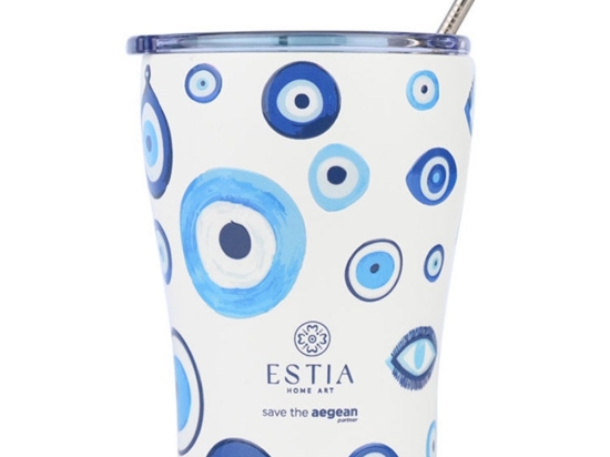 Ποτήρι - Θερμός Με Καλαμάκι Spirit Of Luck Save The Aegean 01-31749 350ml White-Blue Estia