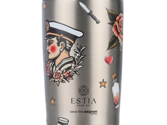 Ποτήρι - Θερμός Old School Ink Save The Aegean 01-31916 350ml Silver-Multi Estia
