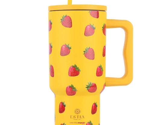 Κούπα - Θερμός Με Καλαμάκι Berry Bright Tumbler XL Save The Aegean 01-32029 900ml Yellow-Red Estia