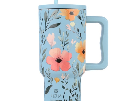 Κούπα - Θερμός Με Καλαμάκι Sky Garden Tumbler XL Save The Aegean 01-32036 900ml Light Blue-Multi Estia