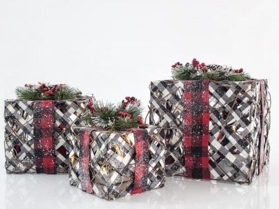 Κουτί Δώρου Με Φωτισμό Led (Σετ 3Τμχ) 600-31022 15cm/20cm/25cm Multi