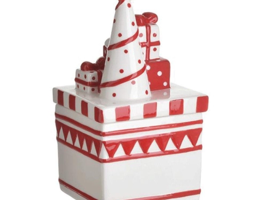 Μπισκοτιέρα Κεραμική 2-60-421-0004 14x14x27cm White-Red Inart