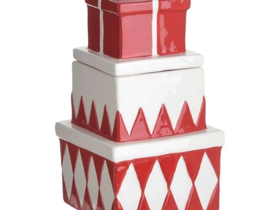 Μπισκοτιέρα Κεραμική 2-60-421-0005 12x12x23cm White-Red Inart