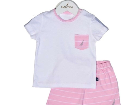 Παιδικό Σετ Μπλουζάκι Με Σορτς Jersey Organic 49-2121 Ριγέ Pink Nautica Νο80/85 100% Βαμβάκι