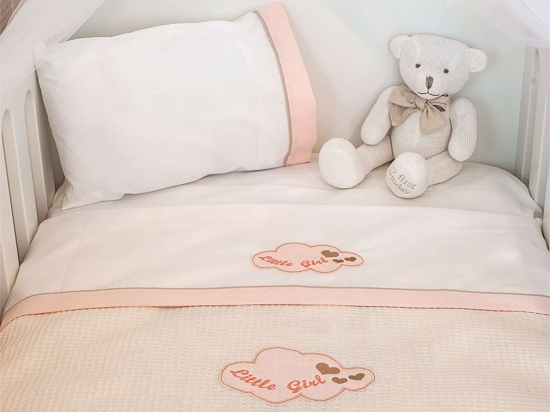 Κουβέρτα Πικέ Des.144 - Little Girl Pink Baby Olive Αγκαλιάς 80x140cm 100% Βαμβάκι