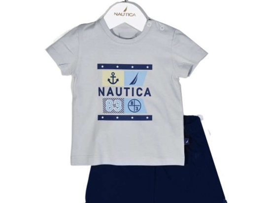 Παιδικό Σετ Μπλουζάκι Με Σορτς Jersey 49-2021 Grey-Navy Nautica Νο74/79 100% Βαμβάκι