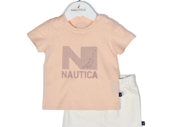 Παιδικό Σετ Μπλουζάκι Με Σορτς Jersey 49-2021 Salmon-Ecru Nautica Νο74/79 100% Βαμβάκι