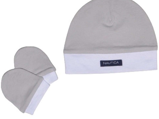 Σετ Σκουφάκι & 2 Γαντάκια 15 49-9748/15 Light Grey-White Design Nautica Από Νεογέννητο 100% Βαμβάκι