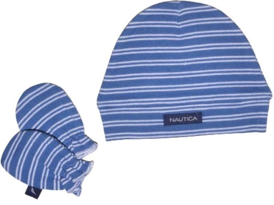 Σετ Σκουφάκι & 2 Γαντάκια 24 49-9748/24 Ρίγα Blue-White Design Nautica Από Νεογέννητο 100% Βαμβάκι