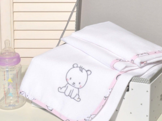 Πάνα Φανελένια Des.179 Αρκουδάκι Pink Baby Oliver 80x80cm 100% Βαμβάκι