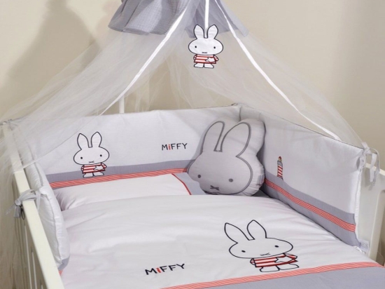 Σετ Κούνιας Des.65 9τμχ Με Σίδερο Κουνουπιέρας Grey Miffy Microfiber-Polyester