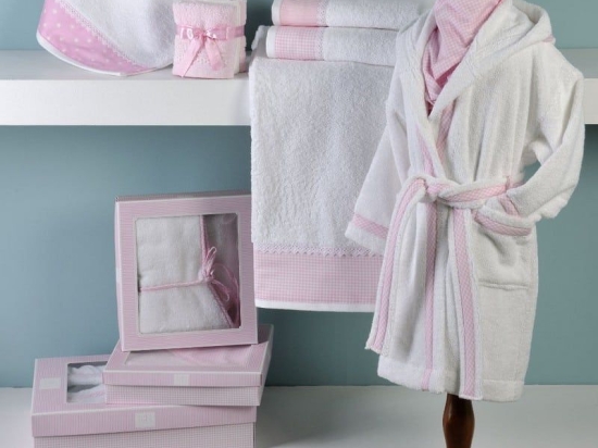 Μπουρνούζι Παιδικό 25-0110 White-Pink Down Town