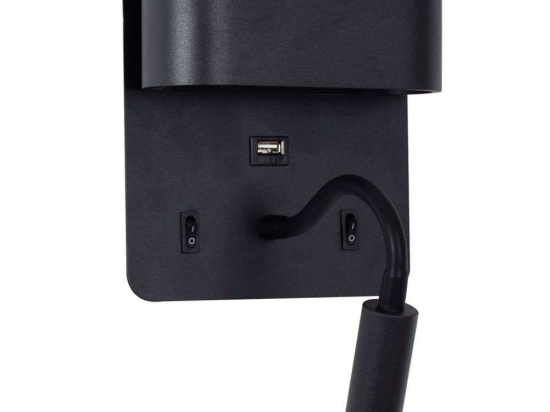 Φωτιστικό Τοίχου - Απλίκα Με Φορτιστή Usb Ibis 61367 10x6,1x18cm Led 1100lm 10W 4500K Black Globostar