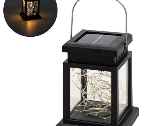 Φανάρι Ηλιακό Με Γιρλάντα Led 71505 9x9x12,5cm Με Μπαταρία 1W 3000K IP65 Black GloboStar
