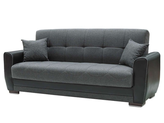 Καναπές 3Θέσιος Vera 222x89x84cm Grey-Black 828-82-052 Τεχνόδερμα,Ύφασμα