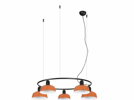 Φωτιστικό Οροφής Κρεμαστό Tatawin Circular Metal S 5xE27 Black-Reddish Orange Faro Barcelona
