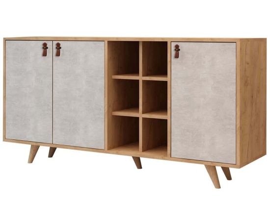 Μπουφές Prilika 811MDD3407 140x40x89cm Oak-White Μοριοσανίδα,Ξύλο