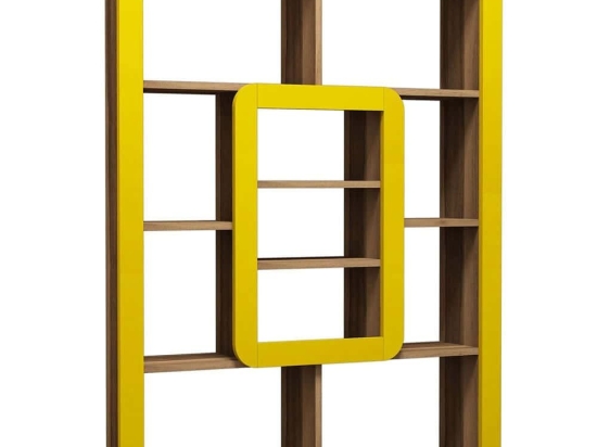 Βιβλιοθήκη Orkide 845HCT3626 108,4x21,8x140cm Walnut-Yellow