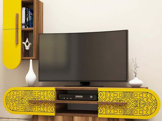 Σύνθεση Τηλεόρασης Defne 845HCT3024 145x35x37cm Walnut-Yellow
