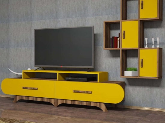 Σύνθεση Τηλεόρασης Flora 845HCT3036 205x36,8x50cm Walnut-Yellow