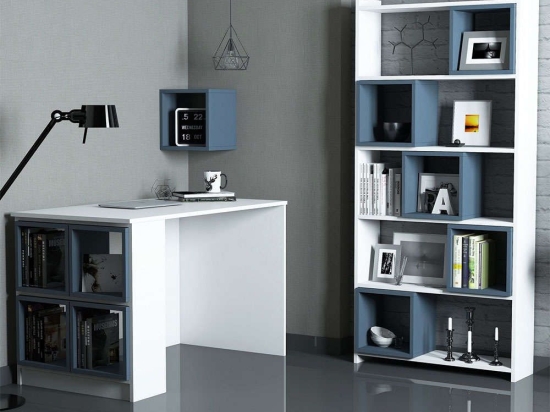 Γραφείο Με Βιβλιοθήκη Και Ραφάκι Box (Σετ 3Τμχ) 845HCT3813 120x65x75/80x22x170/30x24x30cm White-Blue