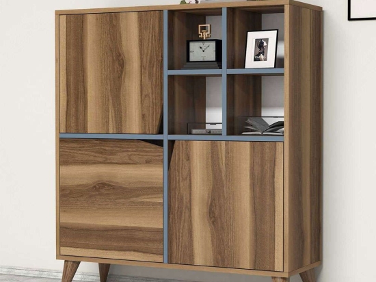 Ντουλάπι Pulse 845HCT3916 100x30x115cm Walnut-Blue Μοριοσανίδα, Μελαμίνη