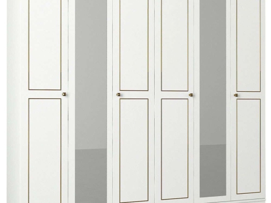 Ντουλάπα Εξάφυλλη Ravenna 804TRH3906 210x47,2x194cm White-Gold Εξάφυλλη