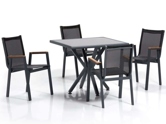 Τραπεζαρία Κήπου Samara (Σετ 5Τμχ) 561CLR1304 94x94x78cm Grey-Black 4 Θέσεων