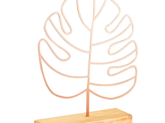 Διακοσμητικό Επιτραπέζιο Large Leaf 565TNL1132 30x4x41cm Copper Aberto Design Μέταλλο,Ξύλο