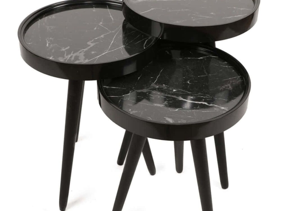 Ζιγκόν Call (Σετ 3Τμχ) 572KTE1105 39x39x48/54,5/60,5cm Marble Effect Black