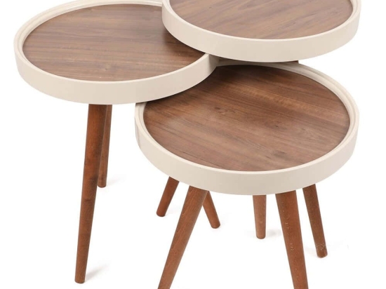 Ζιγκόν (Σετ 3Τμχ) 572KTE1131 39x39x48/54,5/60,5cm Walnut-Cream