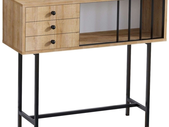 Κονσόλα Paco 793ELG1801 100x35x85cm Oak-Black Μοριοσανίδα, Μέταλλο