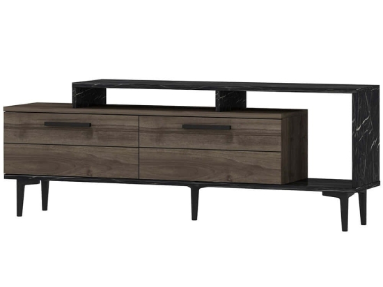 Έπιπλο Tηλεόρασης Niva 475OLV1402 150x31,4x54cm Marble Effect Black-Walnut